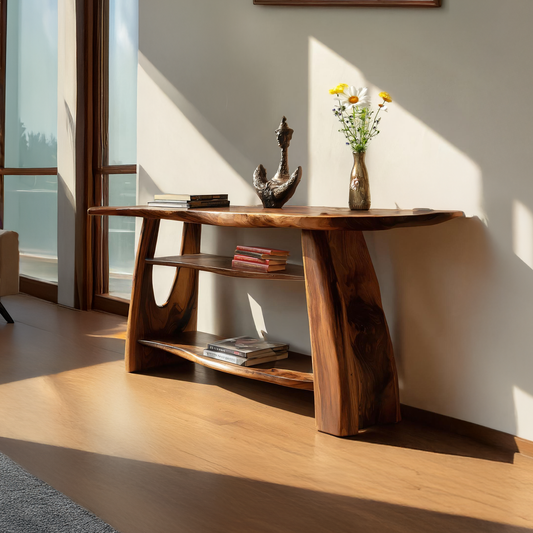 Farmhouse Wooden Live Edge Console For Minimalist Design