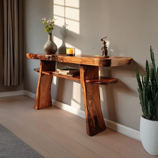 Modern Wooden Live Edge Console Table For Bedroom Decor