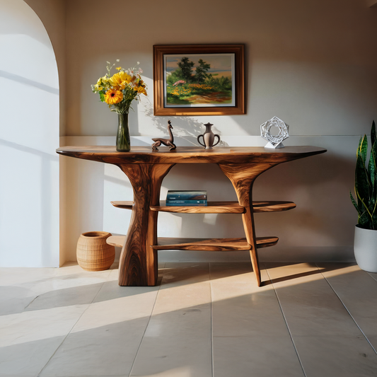 Mid Century Wooden Entry Table For Living Room Styling