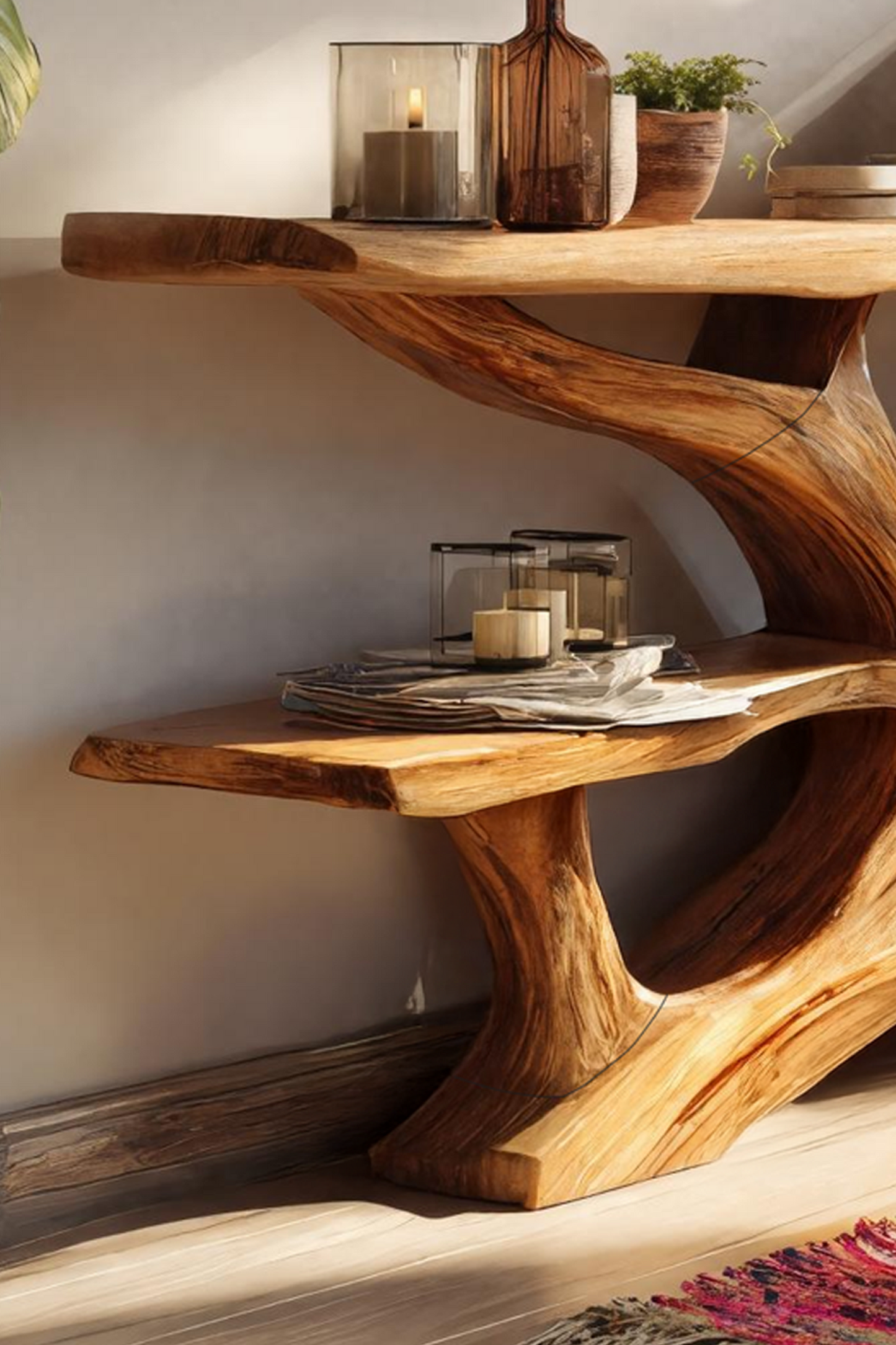 Mid Century Wooden Live Edge Console Table For Luxury Bedroom Decor