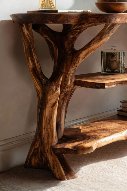 Mid Century Wooden Live Edge Console Table For Modern Furniture Decor