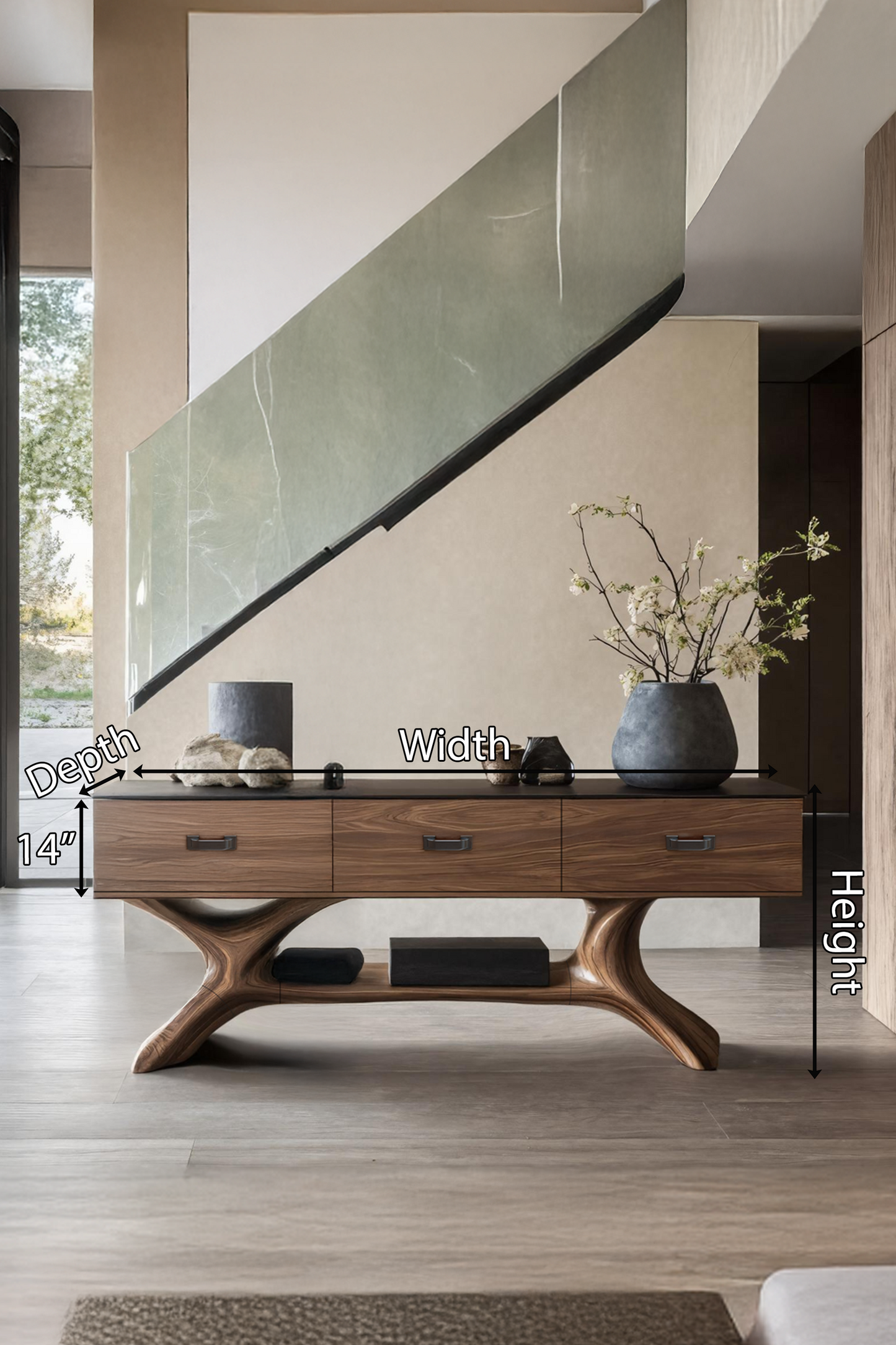 Handcrafted Solid Wood Dressing Table For Furniture Decor With Mirror