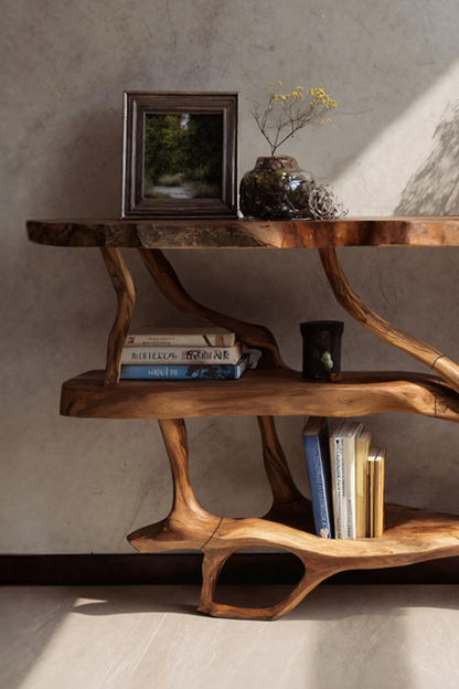 Farmhouse Wooden Live Edge Console Table For Country Living Room Decor