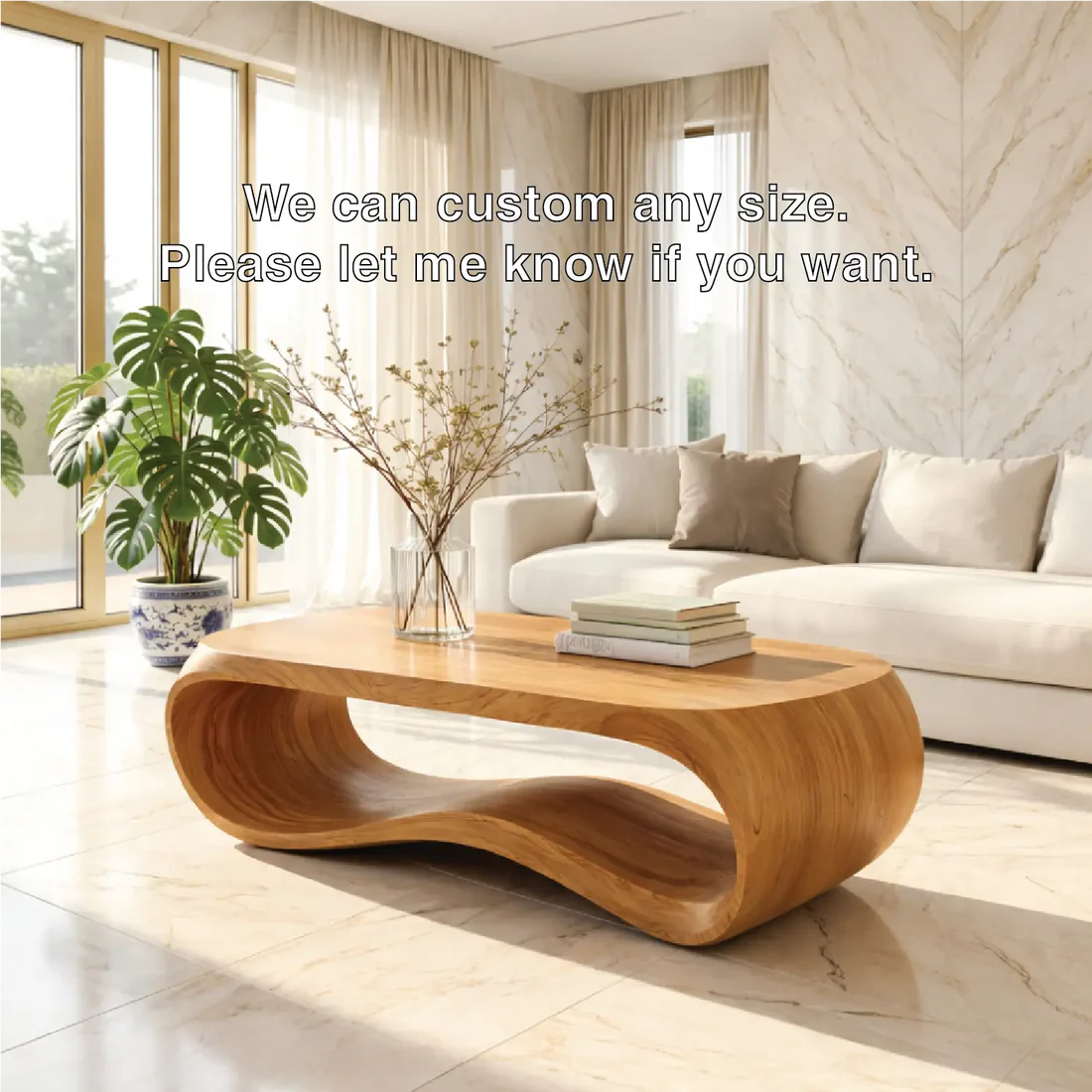 Contemporary Sculptural Wood Coffee Table with Curved Design