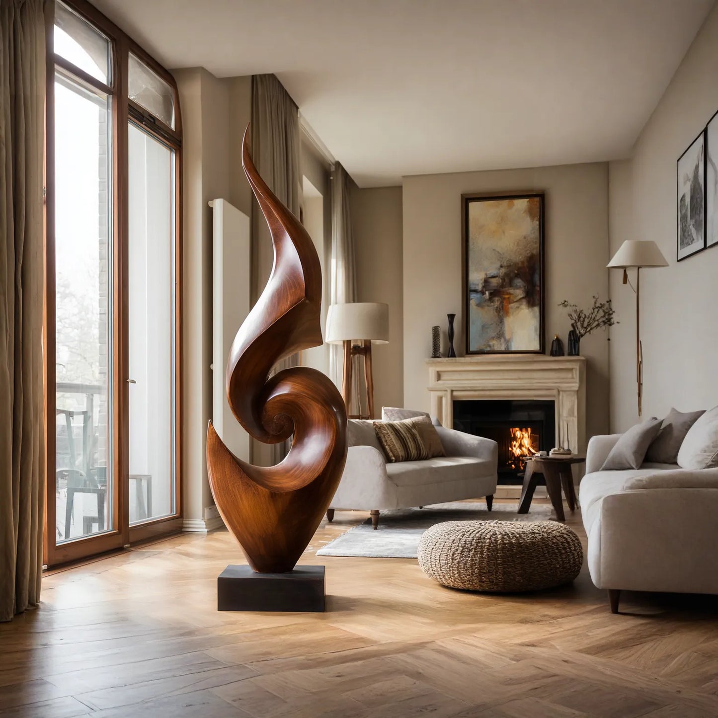Abstract Solid Wood Floor Sculpture for Modern Luxury Interior