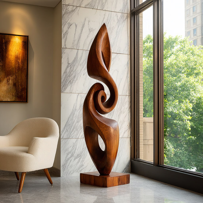 Handcrafted Solid Wood Spiral Sculpture for Contemporary Interiors