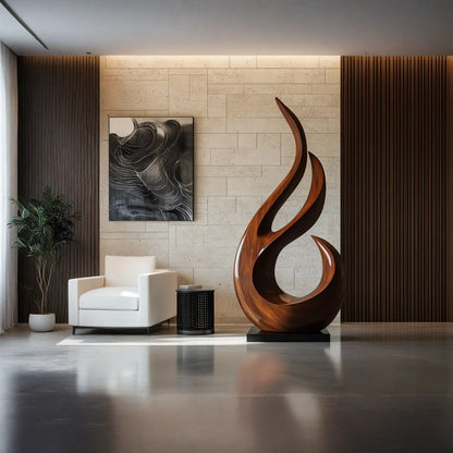 Large Abstract Solid Wood Sculpture Hand Carved Modern Wooden Floor Art