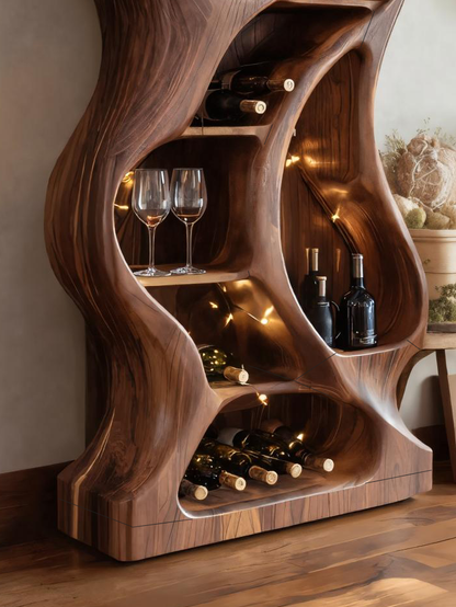 Modern Cabinet With Wave Carved Doors And Wine Storage For Kitchen