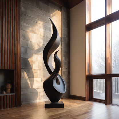 Organic Solid Wood Flame Sculpture for Modern Living Room Decor