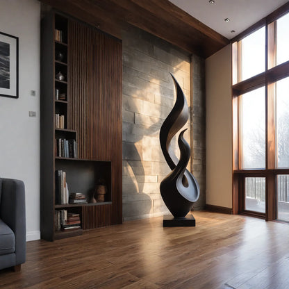 Organic Solid Wood Flame Sculpture for Modern Living Room Decor