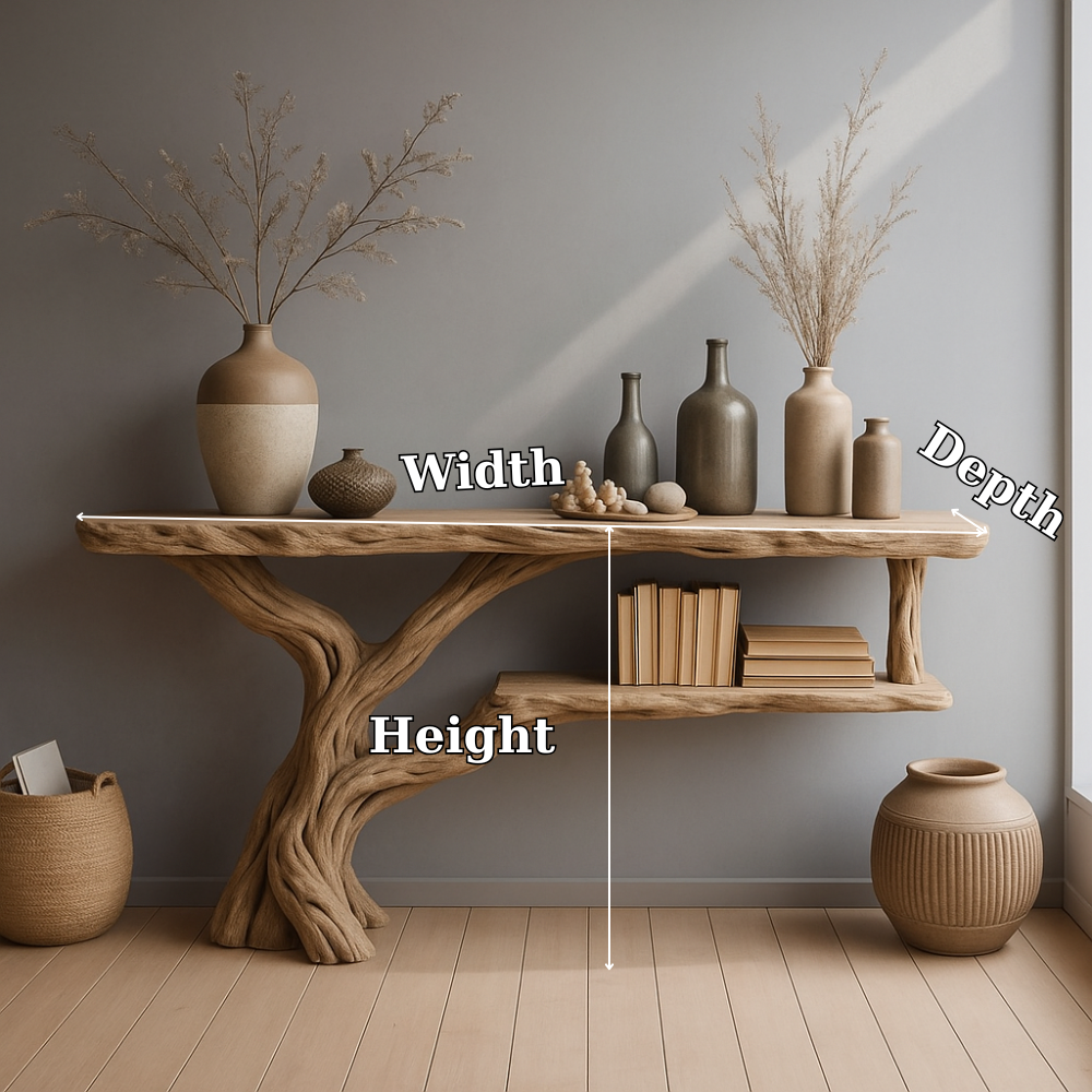 Handcrafted Solid Wood Console Table – Sculpted Tree-Inspired Design with Natural Elegance