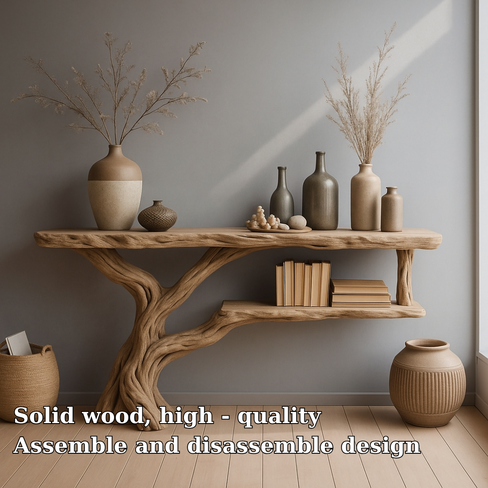 Handcrafted Solid Wood Console Table – Sculpted Tree-Inspired Design with Natural Elegance