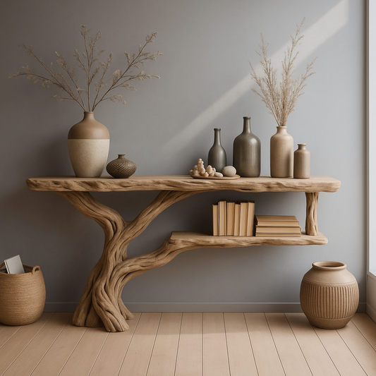 Handcrafted Solid Wood Console Table – Sculpted Tree-Inspired Design with Natural Elegance