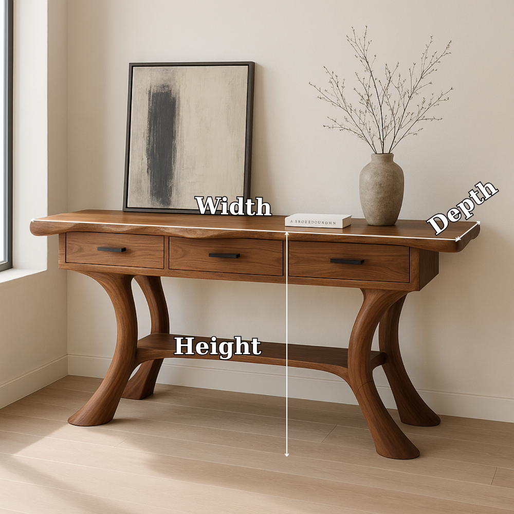 Handcrafted Solid Wood Console Table with Drawers – Sculpted Modern Entryway Design