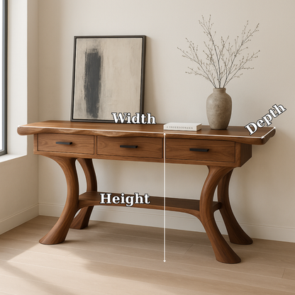 Handcrafted Solid Wood Console Table with Drawers – Sculpted Modern Entryway Design