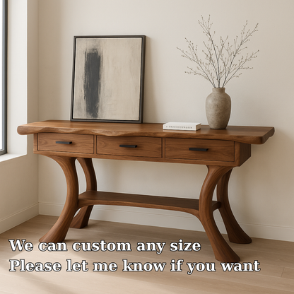Handcrafted Solid Wood Console Table with Drawers – Sculpted Modern Entryway Design