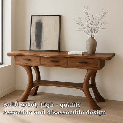 Handcrafted Solid Wood Console Table with Drawers – Sculpted Modern Entryway Design