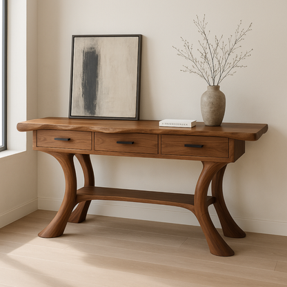 Handcrafted Solid Wood Console Table with Drawers – Sculpted Modern Entryway Design