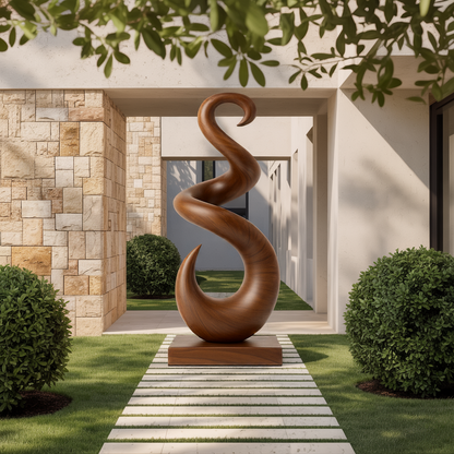 Hand Carved Abstract Wooden Sculpture For Yard Decor