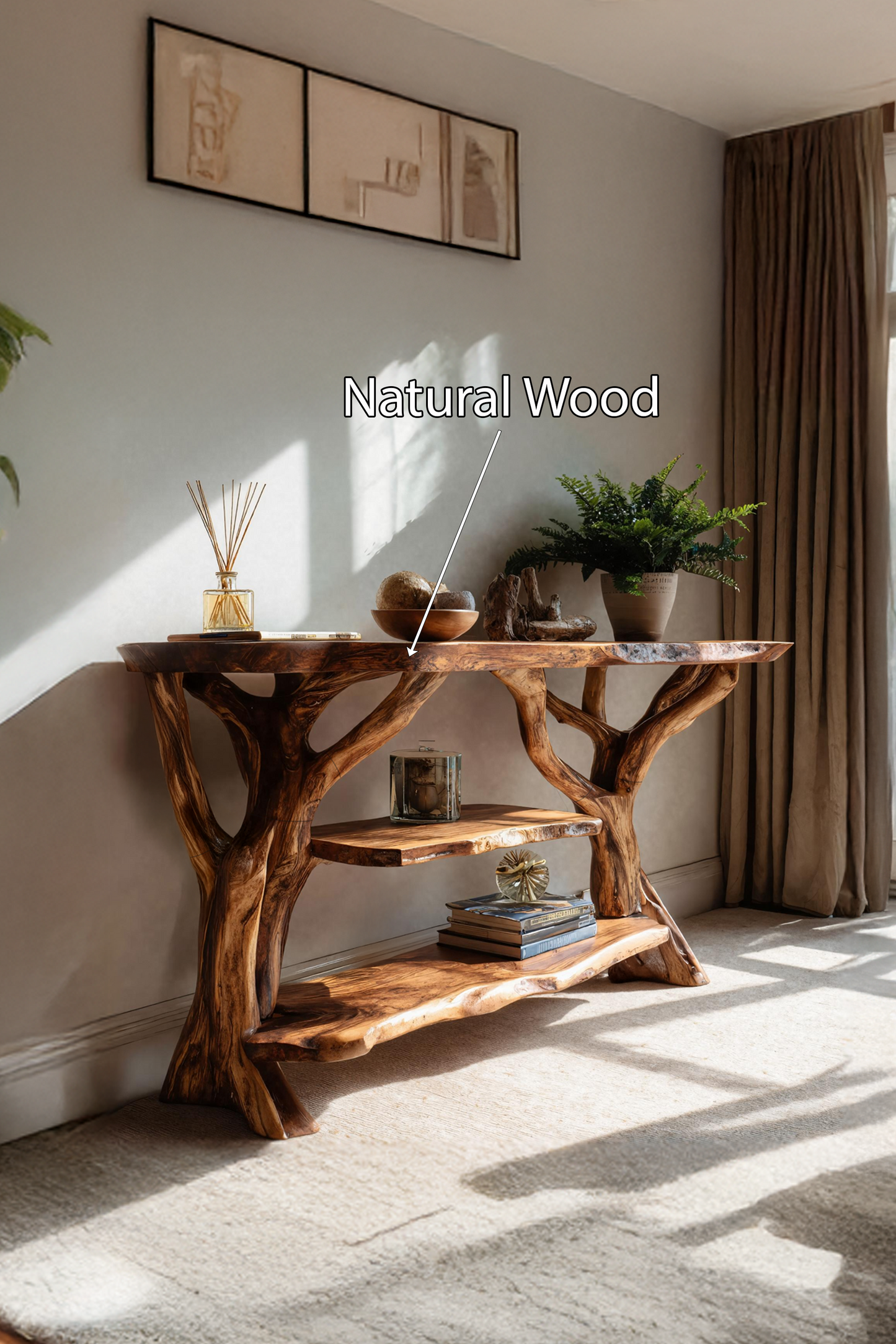 Mid Century Wooden Live Edge Console Table For Modern Furniture Decor