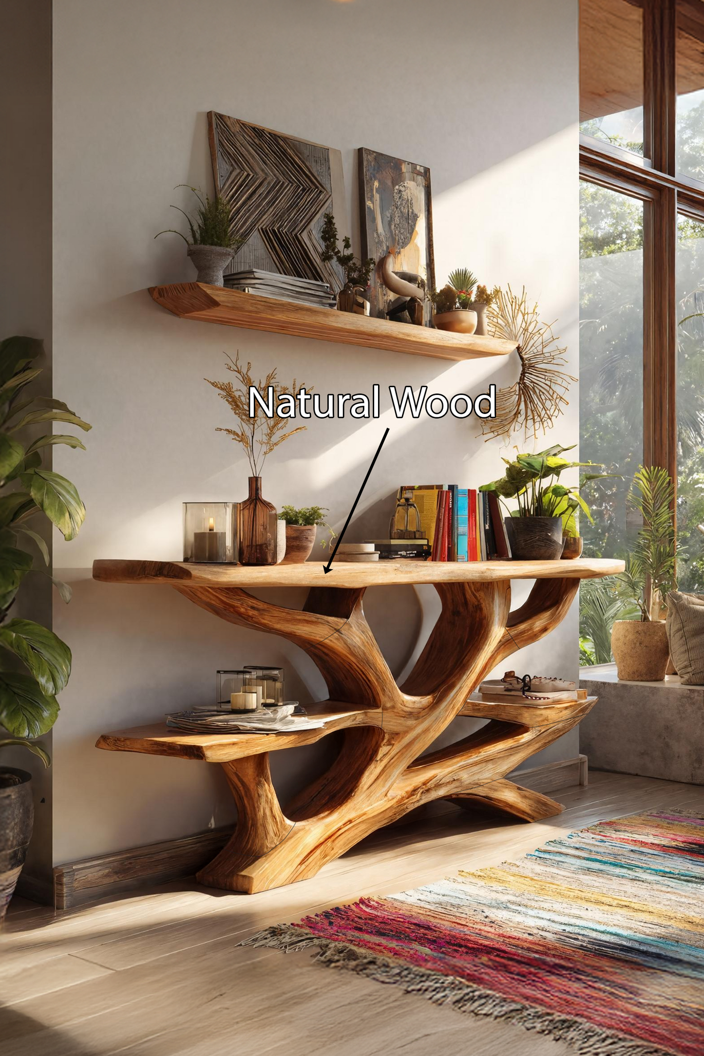 Mid Century Wooden Live Edge Console Table For Luxury Bedroom Decor