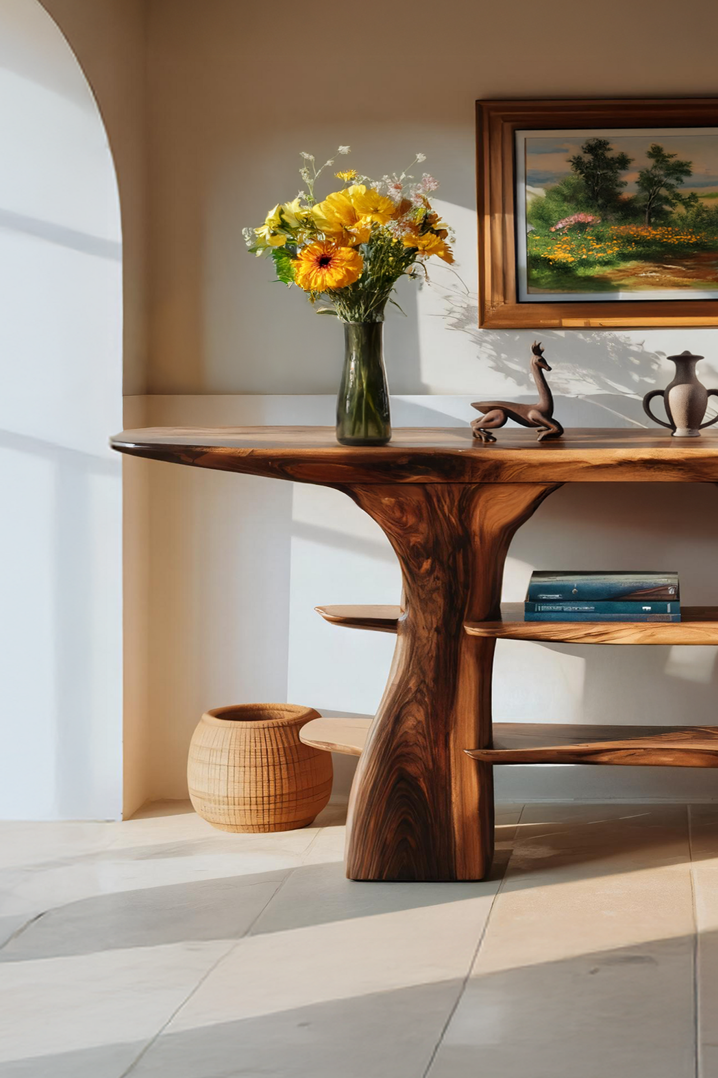 Mid Century Wooden Entry Table For Living Room Styling
