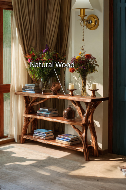 Farmhouse Wooden Live Edge Console Table For Rustic Living Room Decor