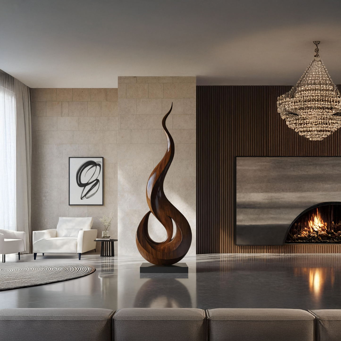 Mid Century Large Wooden Sculpture For Outdoor Art Decor