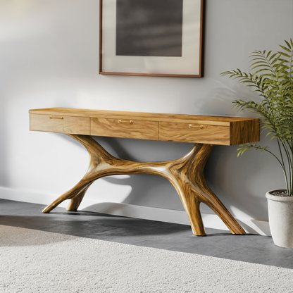 Farmhouse Wooden Console Table For Furniture Decor With Drawers
