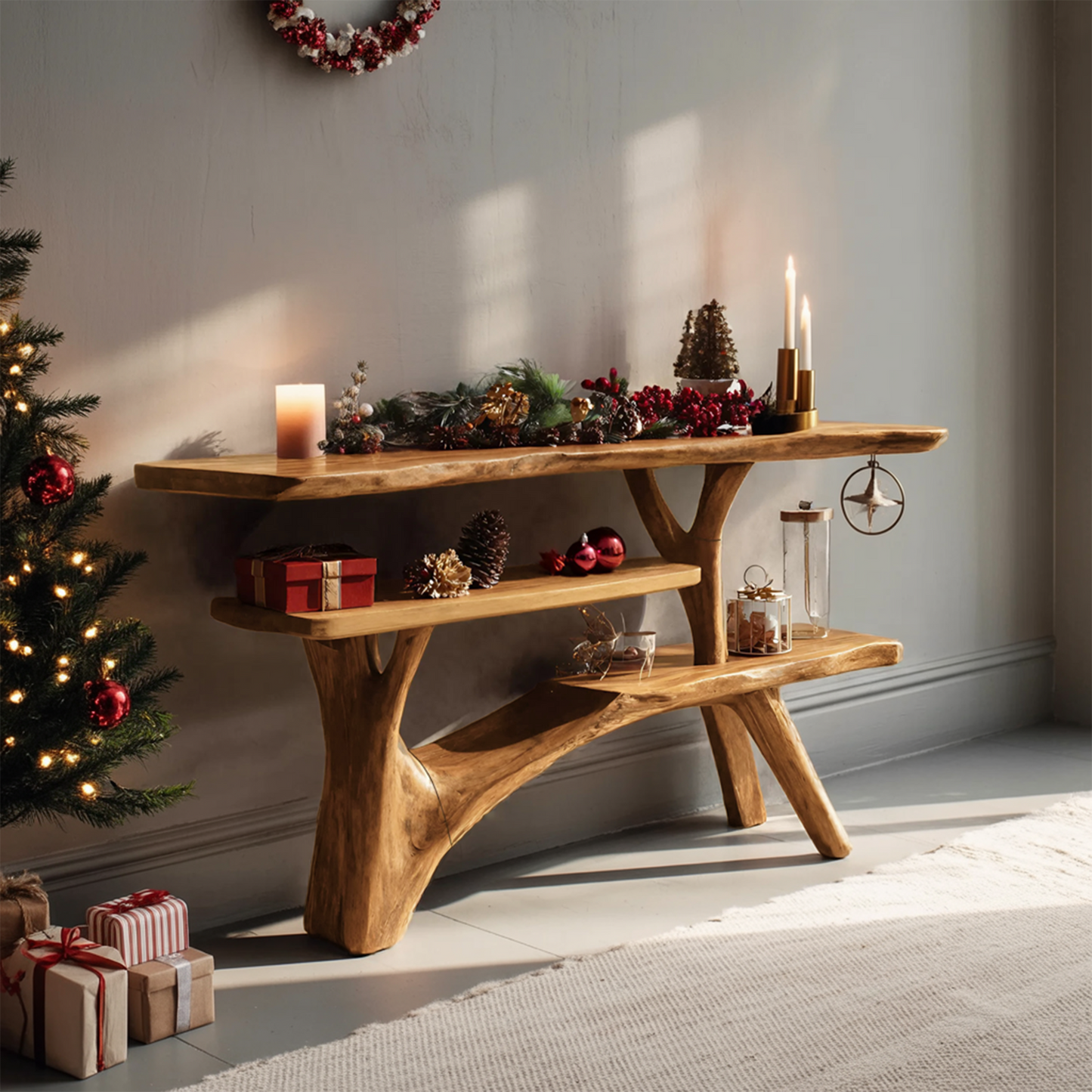 Mid Century Solid Wood Console Table For Entryway Design Winter Christmas