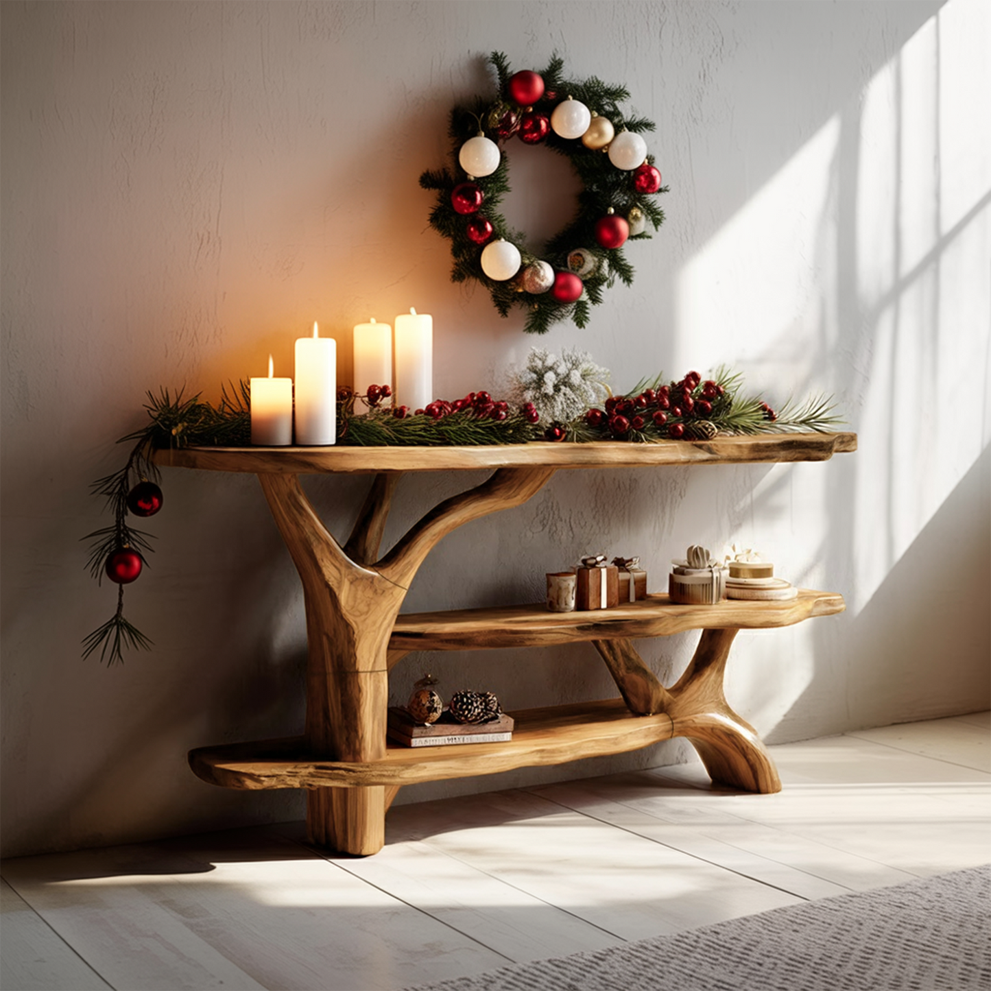 Modern Live Edge Entryway Table For Seasonal Holiday Christmas Bedroom