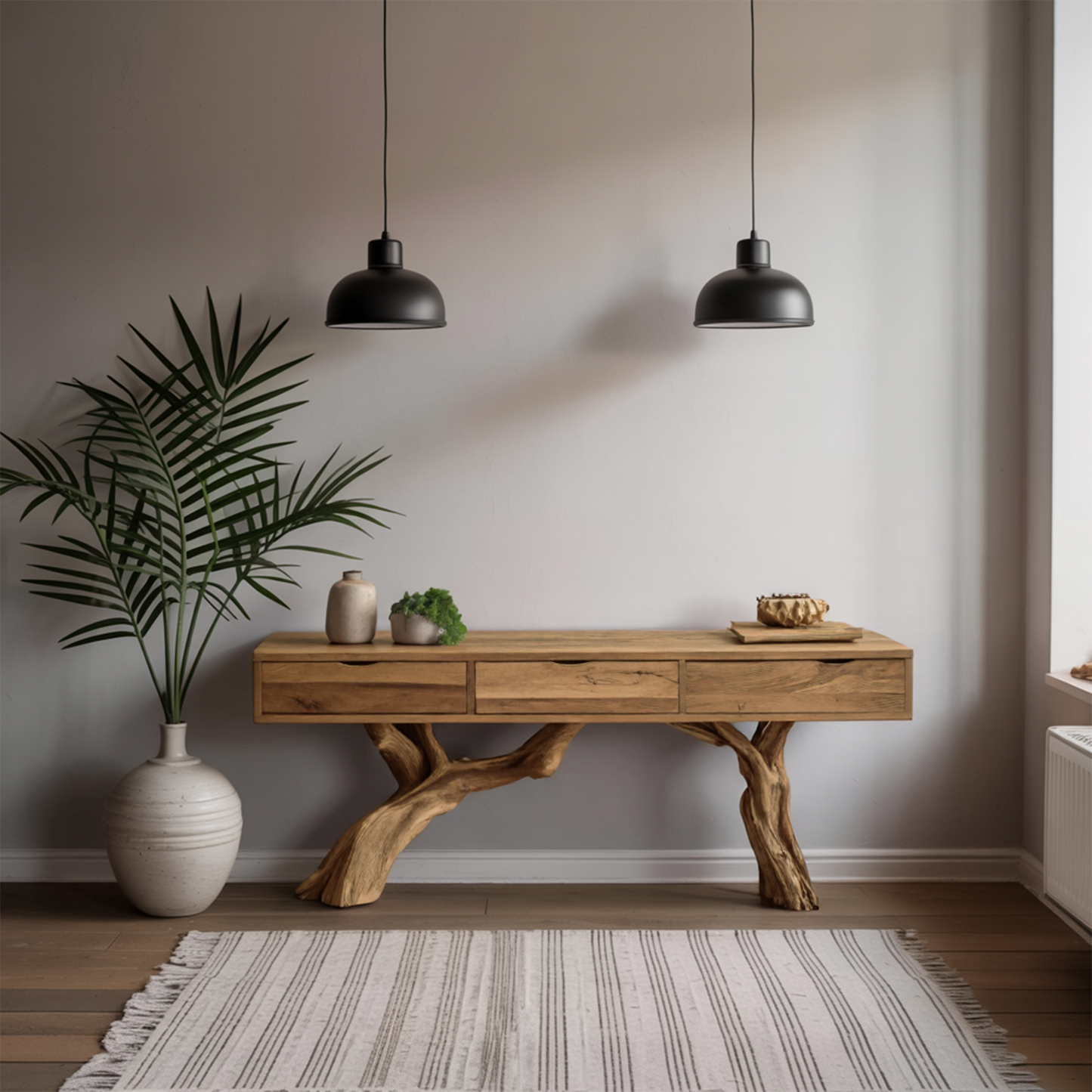 Mid Century Wooden Console Table For Entryway Design With Storage