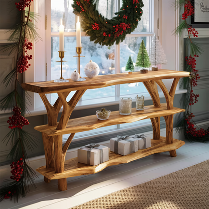 Farmhouse Wooden Live Edge Console Table For Living Room Christmas Accent