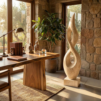 Abstract Open Form Wood Sculpture with Dual Hollow Design