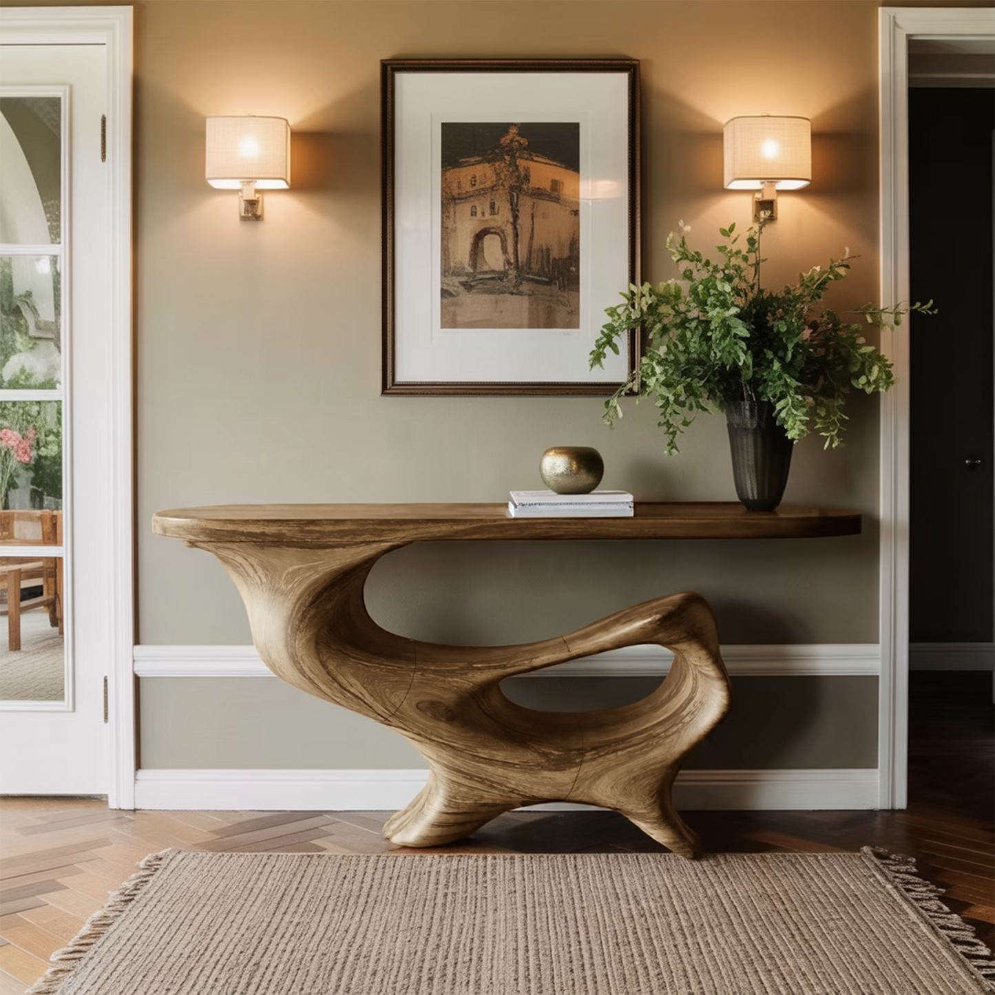 Mid Century Wooden Console Table For Living Room
