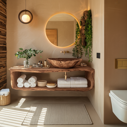 Handcrafted Wooden Vanity For Bathroom Natural Look