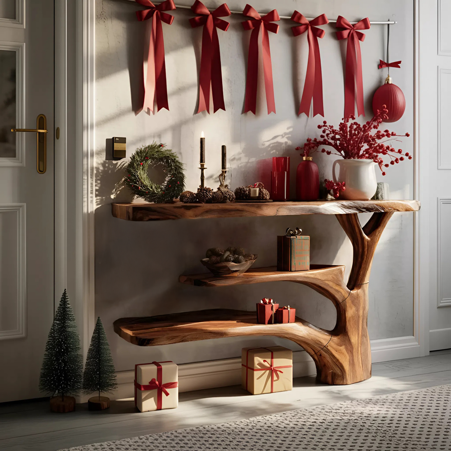 Modern Wooden Live Edge Console Table For Christmas Entryway Furniture