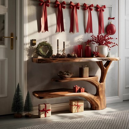 Modern Wooden Live Edge Console Table For Christmas Entryway Furniture
