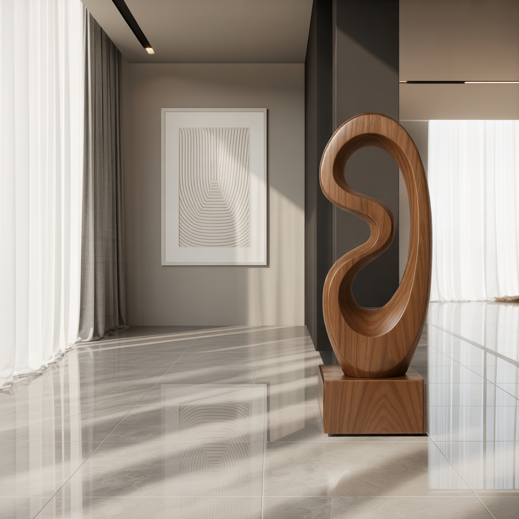 Rustic Solid Wood Abstract Statue For Interior Design