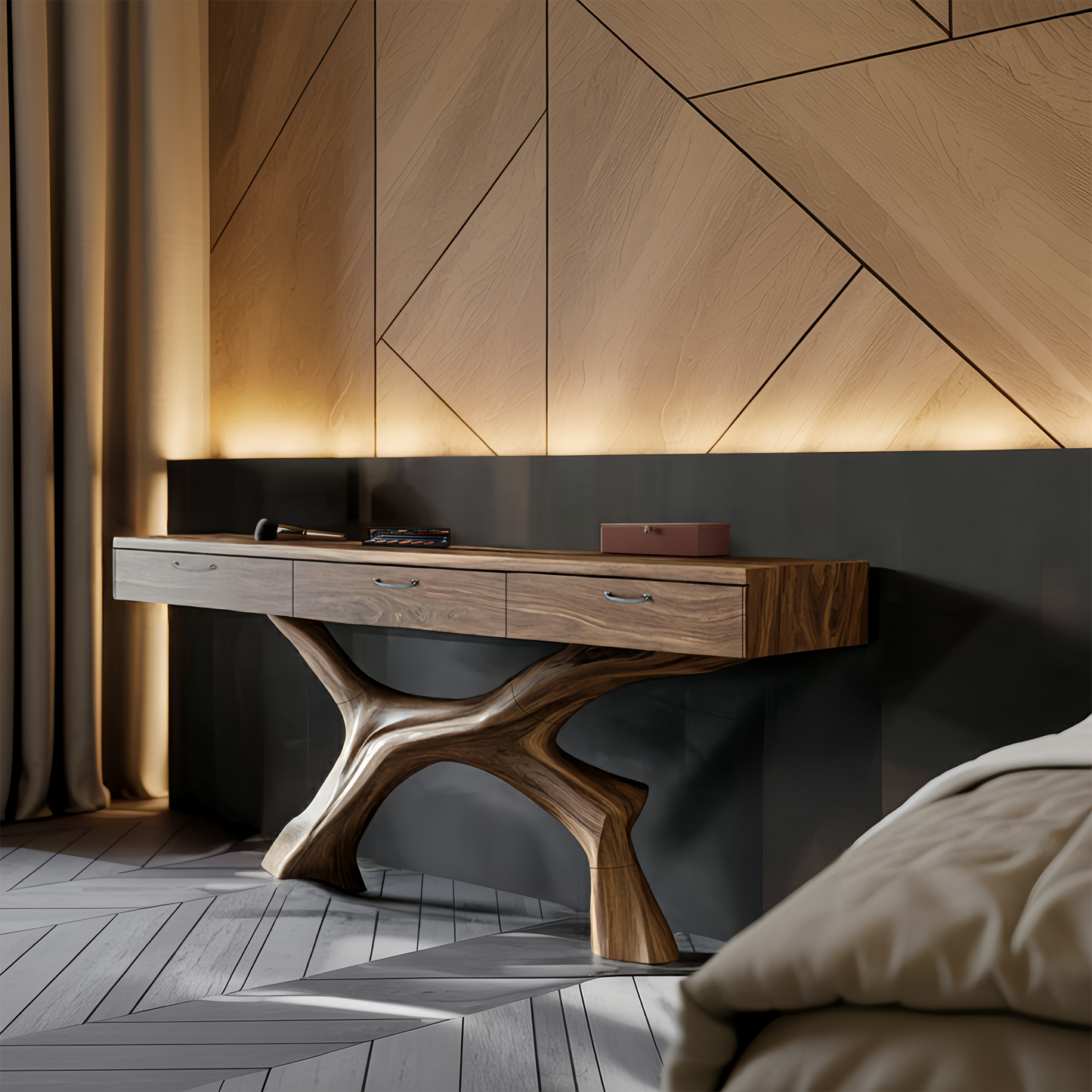 Mid Century Solid Wood Dressing Table For Modern Bedroom