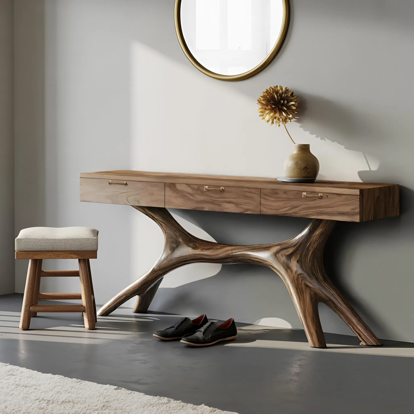Farmhouse Wooden Console Table For Furniture Decor With Drawers