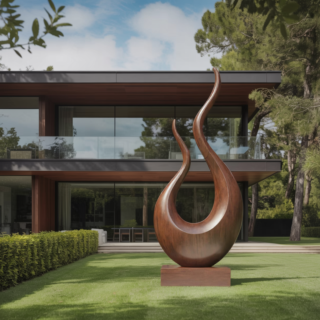 Mid Century Wooden Sculpture For Garden Decorative Panel