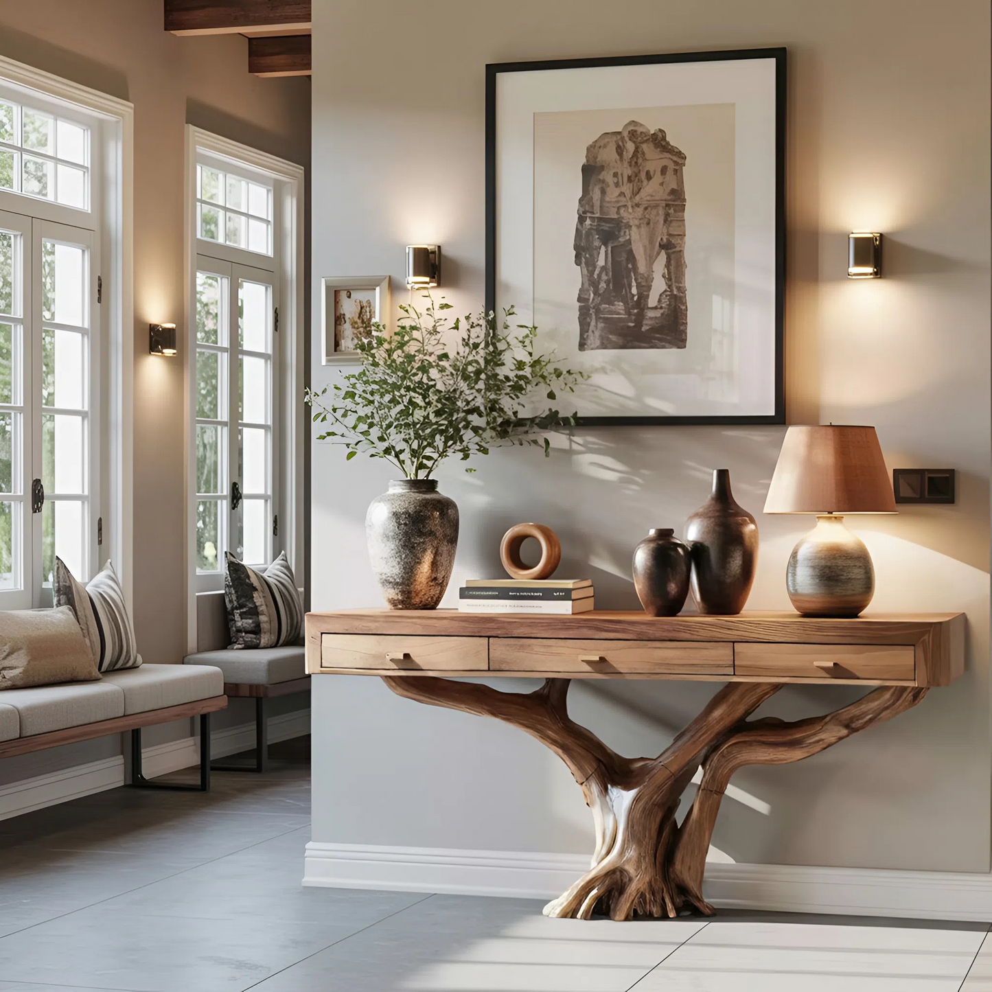 Handcrafted Solid Wood Dressing Table For Living Room Unique Style