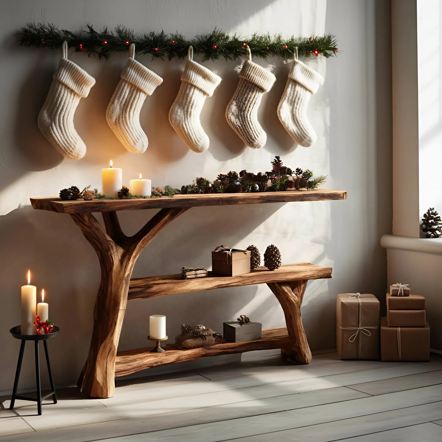 Mid Century Solid Wood Console Table For Living Room Christmas Decoration