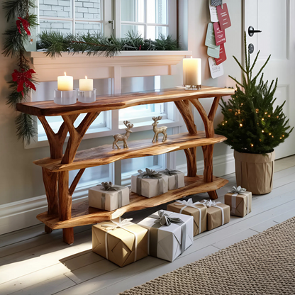 Farmhouse Wooden Live Edge Console Table For Living Room Christmas Accent