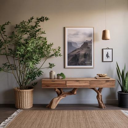 Mid Century Wooden Console Table For Entryway Design With Storage
