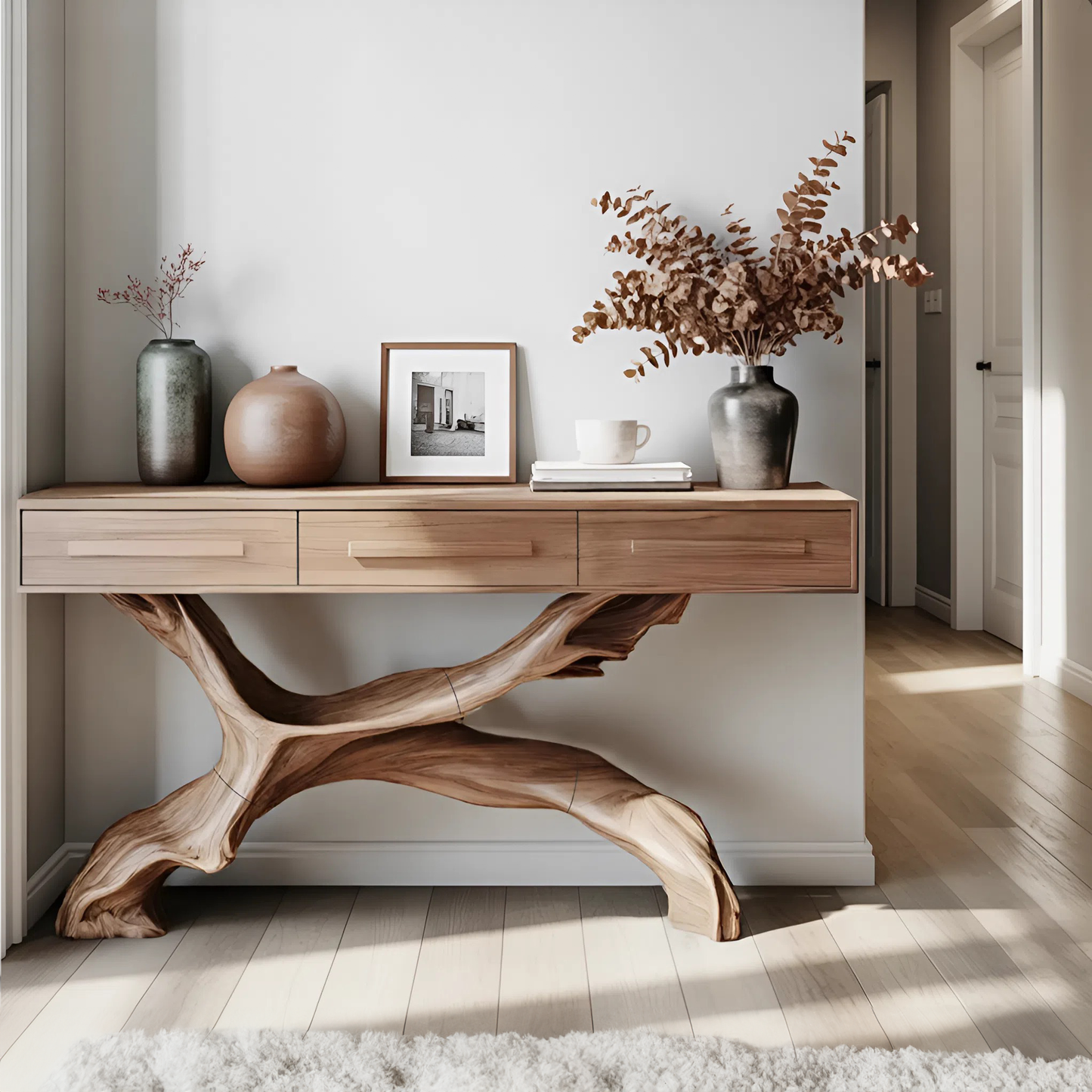 Mid Century Live Edge Entryway Table For Bedroom Rustic Accent