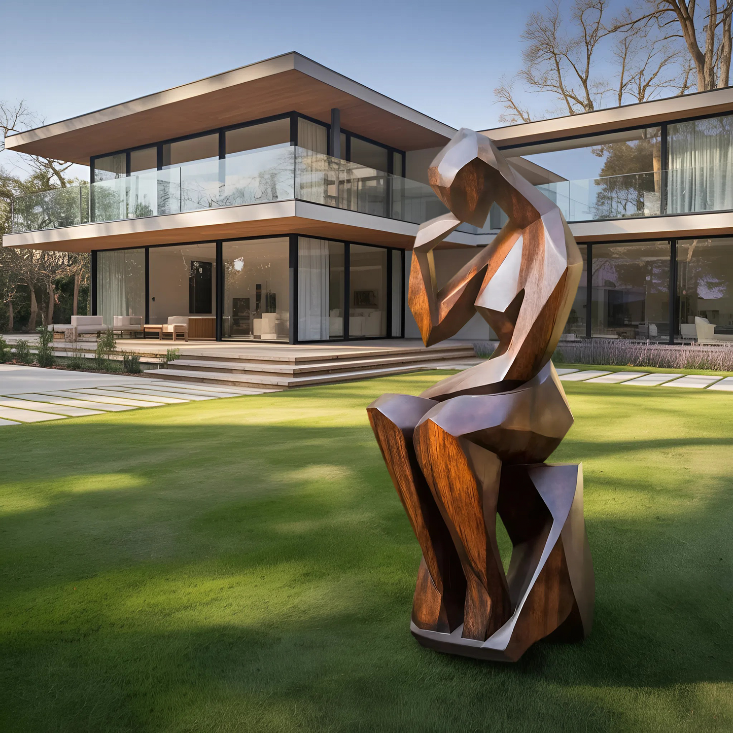 Farmhouse Wooden Sculpture For Garden Rustic Wall Decor