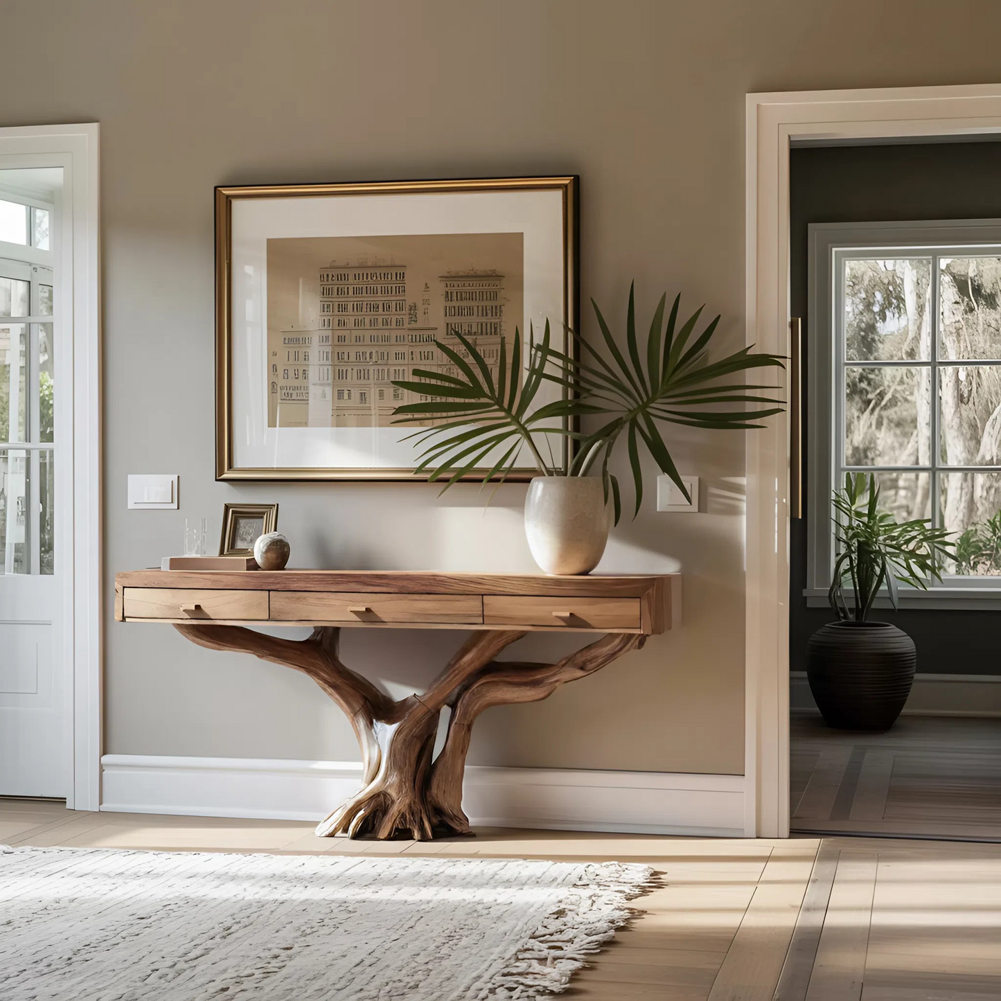 Handcrafted Solid Wood Dressing Table For Living Room Unique Style