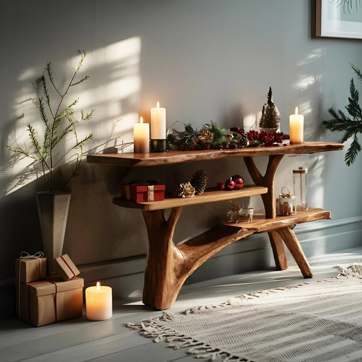 Mid Century Solid Wood Console Table For Entryway Design Winter Christmas